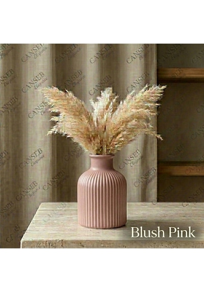 Premium - Bebe Pembesi Renk - 10cm - Kokulu Çizgili Pampas Vazosu