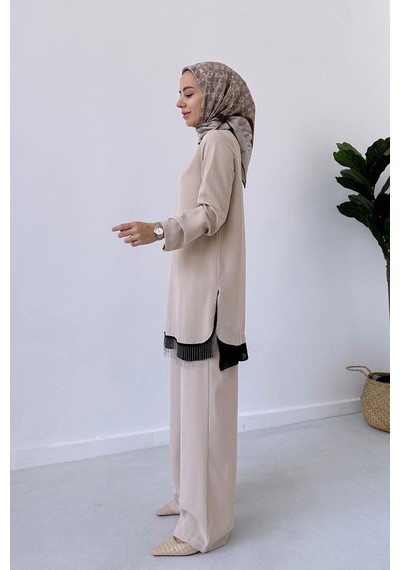 Kahijab Etek Ucu Zincir Takım - Bej