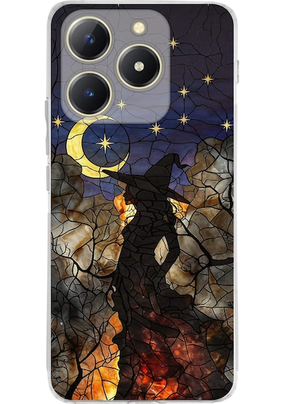 Printify Realme C61 İle Uyumlu Vitray Cadı Saati Tasarımlı Şeffaf Silikon Kılıf Şeffaf