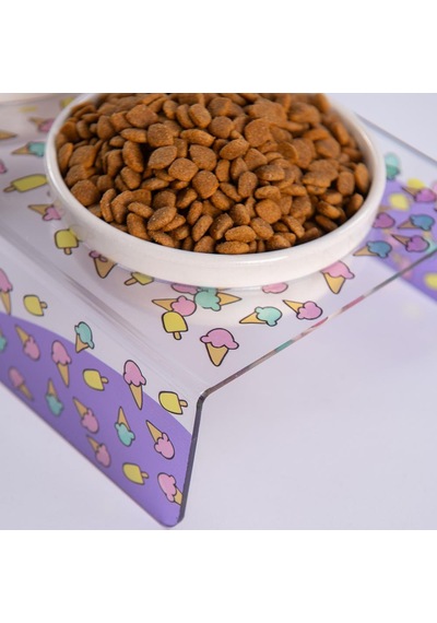 Ice Cream Dondurma Desenli-ikili Seramik-pleksi Mama Ve Su Kabı-kedi Köpek Mama Su Kabı