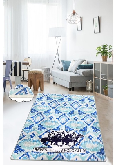 Bhpc Polo Blue Flow 200X290 Cm Yıkanabilir Kaymaz Taban Halı