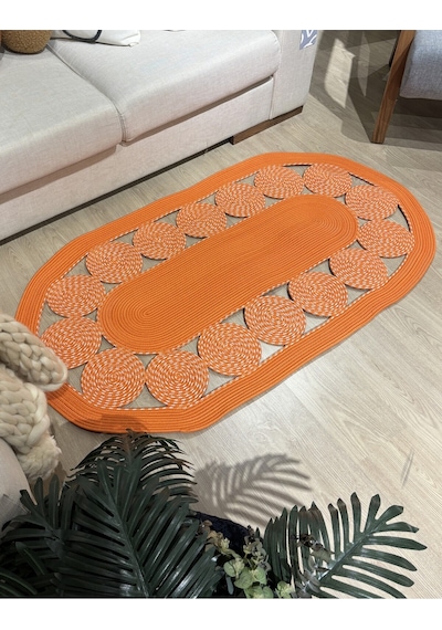 Mavaux Cookie Jüt Hasırlı El Örgüsü Kilim Turuncu