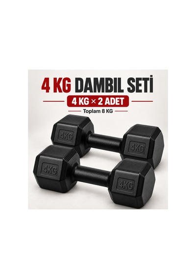 4 Kg X 2 Adet Siyah Altıgen Dambıl Seti Toplam 8 Kg