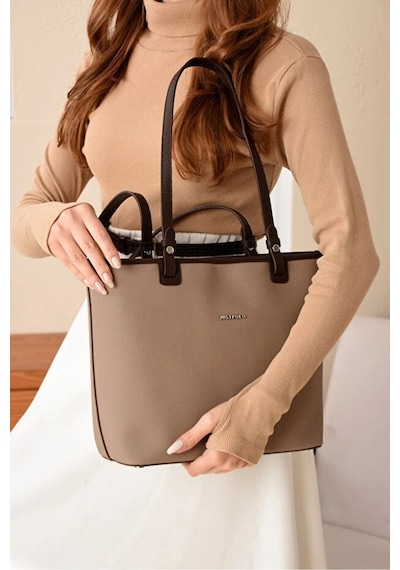 Just Polo Kadın Yeni Sezon Büyük Boy Lüks El Çantası Shopper Kum - Kahverengi