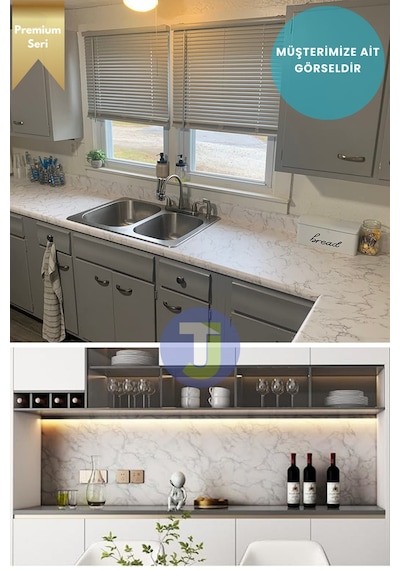 Technojet Kendinden Yapışkanlı Mat Mermer Desen Folyo Mutfak Banyo Tezgah Duvar Kaplama 60cmx100cm Beyaz