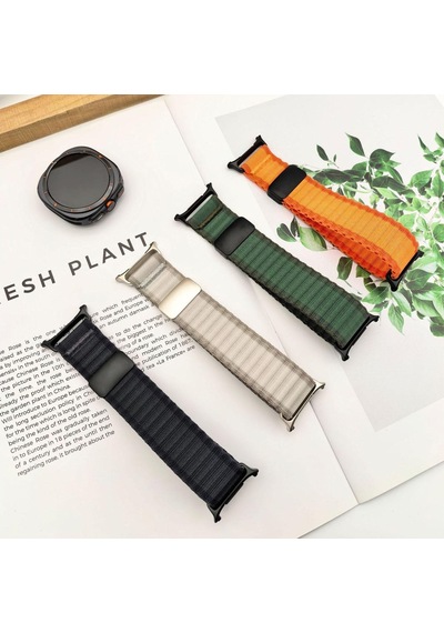 Caseonn Samsung Uyumlu Galaxy Watch Ultra 2 Kordon Titanyum Tokalı Alpin Kumaş Kayış Beyaz
