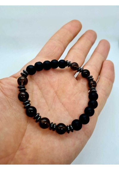 Gümüştel El Sanatları Sertifikalı Dumanlı Kuvars , Hematit , Oniks Doğal Taş Bileklik 8mm Çok Renkli Gümüştel El Sanatları Sertifikalı Dumanlı Kuvars , Hematit , Oniks Doğal Taş Bileklik 8mm Çok Renkli