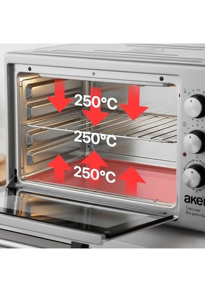 Akel Af340l 34 Lt Gri Midi Fırın, İç Aydınlatmalı, Zaman Ayarlı, Izgara Ve Fırın, 2 Tepsi 1 Tel Izgara Açık Gri