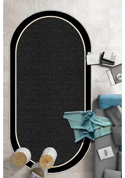 West Home Dijital Baskı Yıkanabilir Kaymaz Taban Siyah Oval Mutfak Halısı Salon Halısı Ve Yolluk Wh 478 Black Oval