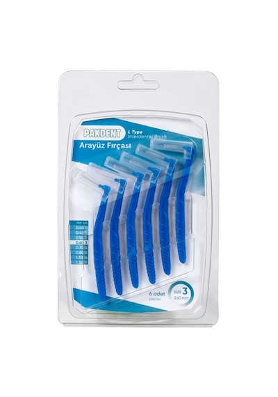 Pakdent Arayüz Fırçası L Tipi 0,6 Mm 6'lı Mavi