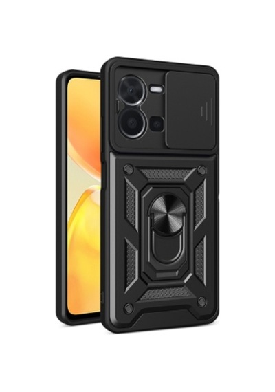 Vivo Y35 Kılıf Magnetik Standlı Kamera Korumalı Zore Sürgülü Vega Kapak Vivo Y35 Zore - Siyah