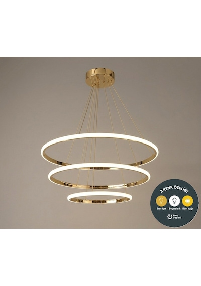 3 Lü Çember Modern Gold Avize Salon & Yemek Masası Sarkıt Aydınlatma