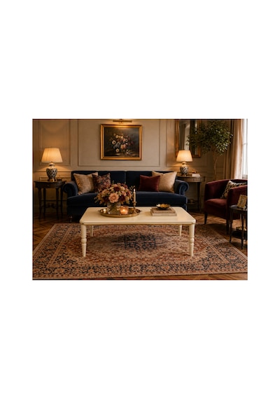 Berlin Gold Detaylı Krem Orta Sehpa Ahşap Ayaklı Modern Salon Sehpası
