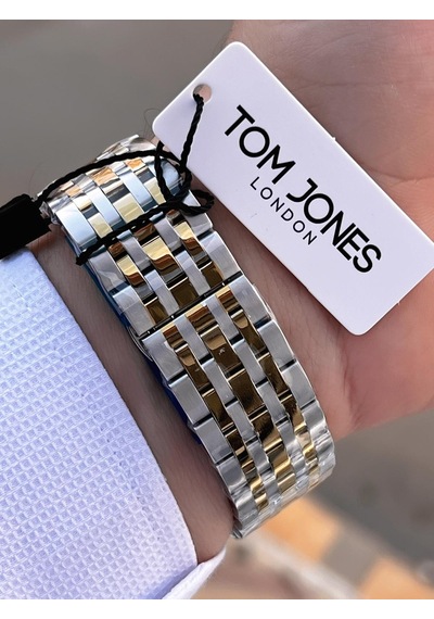 Tom Jones Bileklik Hediyeli Çelik Kordon 3 Atm Suya Dayanıklı 2 Yıl Garantili Erkek Kol Saati 10080.4 Gümüş - Sarı