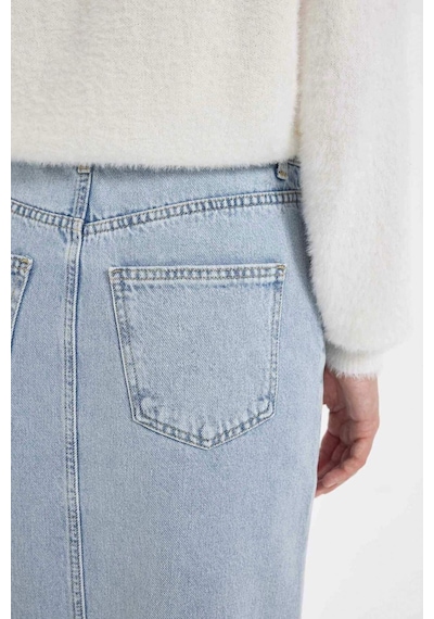 Defacto Fashion Fit Yırtmaçlı Uzun Boy Jean Etek D4419AX24AUNM39 Mavi