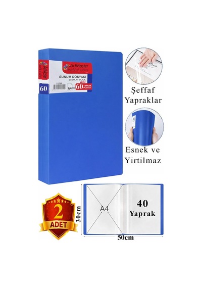 Mavi Sunum Dosyası 60 Lı 2 Adet Poşet Dosyalı Katalog Dosyası 60 Poşetli Kendinden Dosya Plastik Kapaklı Diğer