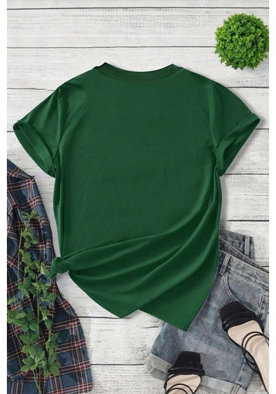 Unisex Kedi Baskılı Oversize Tshirt Yeşil