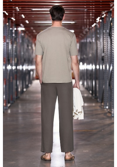 Grımelange Jett Erkek Oversize Fit %100 Organik Pamuk Kalın Dokulu Bisiklet Yakalı Koyu Haki T-shirt