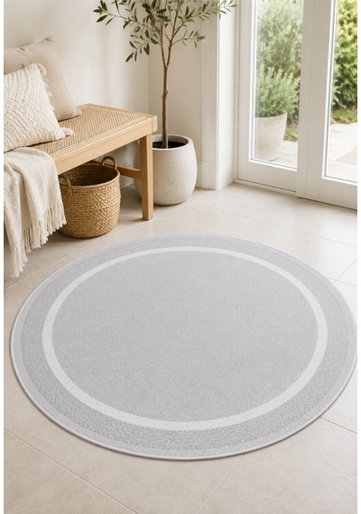 Modern Sisal 8001 Gri Krem Daire Leke Tutmayan Kaymaz Taban Salon Mutfak Koridor Balkon Halısı