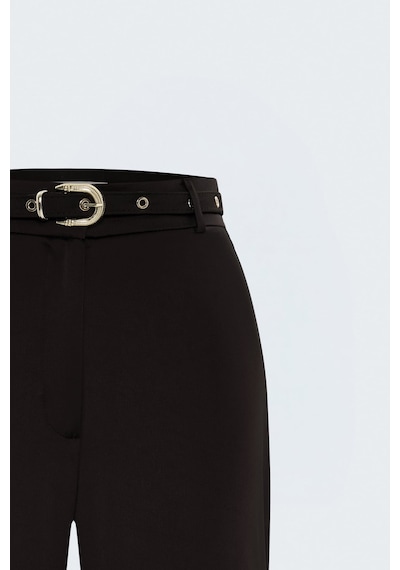 Sateen Kemer Detaylı Saten Klasik Pantolon - Kahve-137910