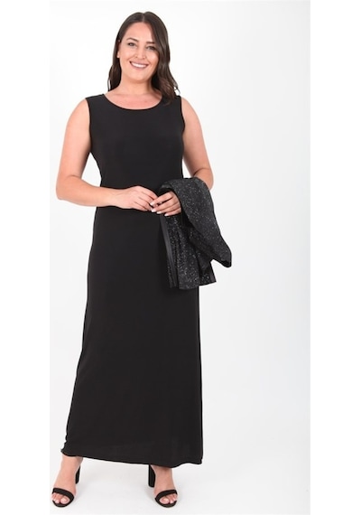Ladies First Büyük Beden 3306 Siyah Gümüş Abiye Ceket+Elbise Takım
