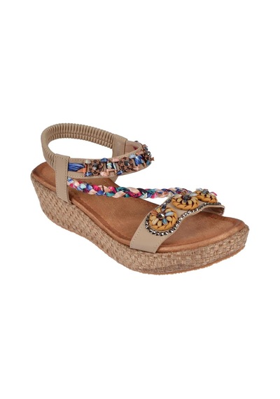 Guja Taşlı Dolgu Taban Kadın Sandalet Gj-153-2 Bej Bej