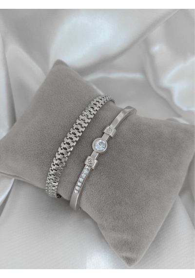 X-lady Accessories Gümüş Renk Kadın Altın Kaplama Zirkon Taşlı Kararmaz Kombin Bileklik Çok Renkli