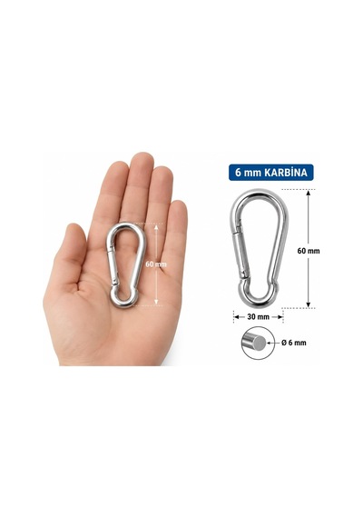 Metal Yaylı Karabina 6x60 Mm 5 Adet Paslanmaz Çelik