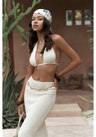 Mai Collection Mai Studios Co. Pangestu Üçgen Bej Crop Etek Triko Takım Bej