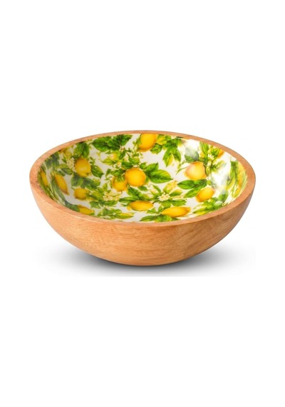 Mango Ağacı Kase 25 Cm, Limon Desenli Geniş Salata Ve Servis Kasesi, 10 Cm Yükseklik, Dekoratif Ahşap Sunum Kasesi Diğer
