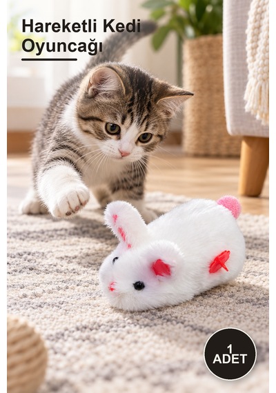 1 Adet Kurmalı Peluş Tavşan Oyuncak Hareketli Kedi Oyuncağı
