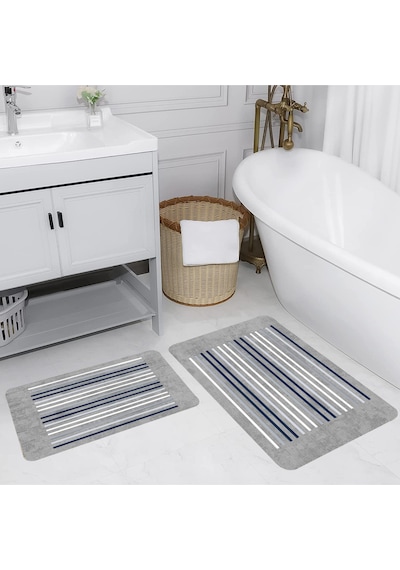 Rovigo Home Baskılı Kaymaz Taban 2 Li Banyo Paspas Takım Rvg5227-100X60-60X50 Çok Renkli
