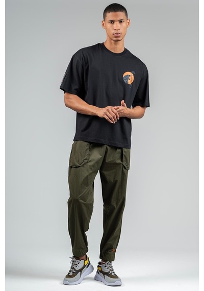 Maraton Sportswear Oversize Erkek Bisiklet Yaka Kısa Kol Basic Siyah T-shirt 23243-siyah