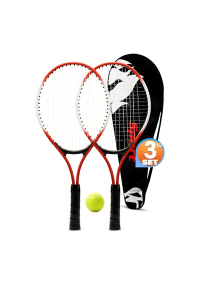 3lü Set Deluxe 21 İnç Çocuk Genç Tenis Raketi Seti Çantalı Çocuk Tennis L2 Grip 53 Cm Kırmızı 670