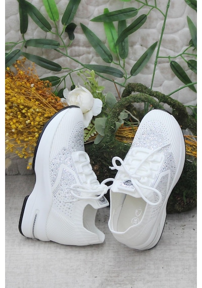 Fort Guja 24k304 Beyaz Taş Detaylı Kalın Taban Sneaker Kadın Ayakkabı 001