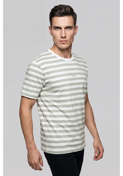 Buratti Çizgili Pamuklu Relaxed Fit Bisiklet Yaka T Shirt Erkek T Shirt 5904078 Elma Yeşili
