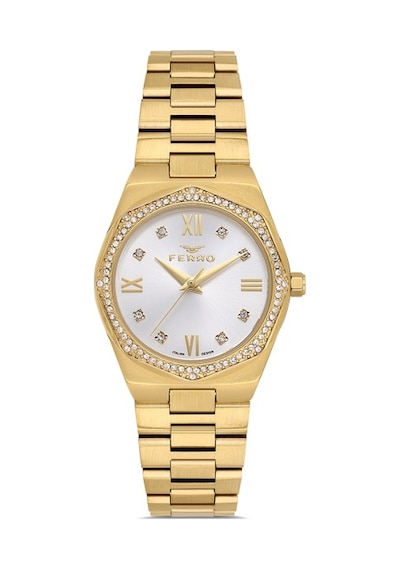 Ferro Fl21518awt-b Quartz Çelik Altın Rengi 30 Mm Kadın Kol Saati Altın