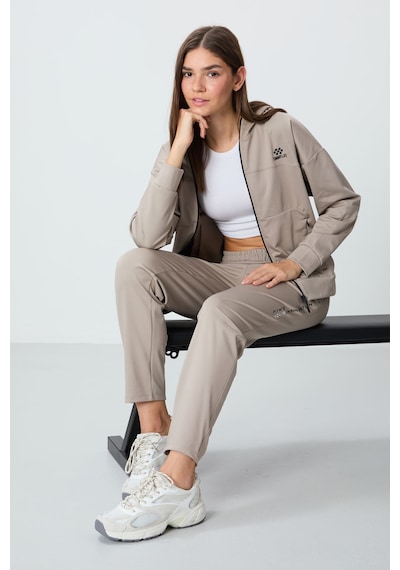Tommy Life Koyu Bej Kapüşonlu Gizli Cep Detaylı Standart Kalıp Kadın Eşofman Takımı - 95306 Koyu Bej