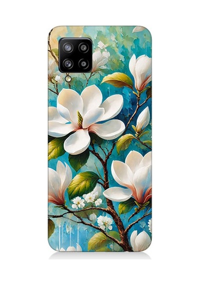Samsung Galaxy A42 5g Uyumlu Işıltılı Beyaz Çiçekler Desenli Silikon Kılıf Çok Renkli