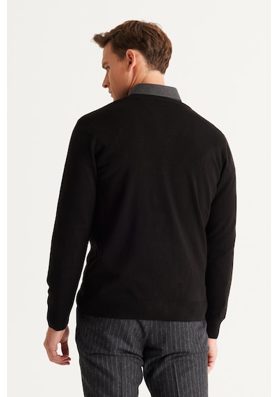 AC&Co / Altınyıldız Classics Erkek Siyah Standart Fit Normal Kesim V Yaka Triko Kazak 4A4923100002SYHXXL Siyah