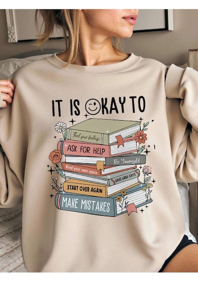 Uyguntarz Unisex It Is Okay To Baskılı Oversize Sweatshirt Bej