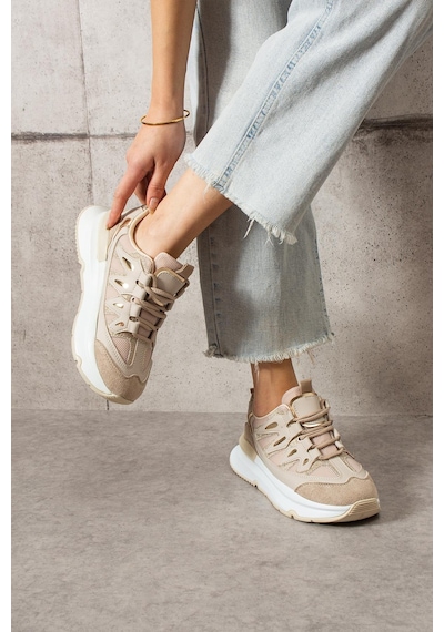 Shoetek Lawse Kadın Sneakers Bağcıklı Spor Ayakkabı Bej Bej