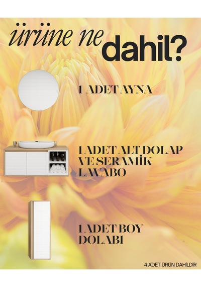 Gül Beyaz 90 Cm Banyo Dolabı Ayna Lavabo Boy Dolabı Beyaz