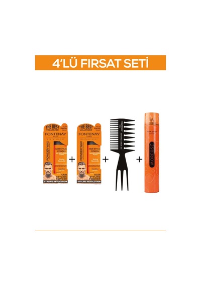 Fontenay Saç Şekillendirici Pudra Toz Wax Ultra Strong + Şekil Tarak'ı 2 + Saç Spreyi  400ML 4'lü Set