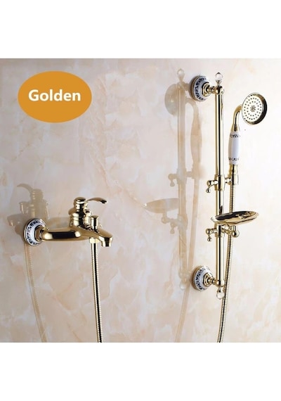 Banyo Altın Dore Duş Seti Özel Taşlı Yeni Model