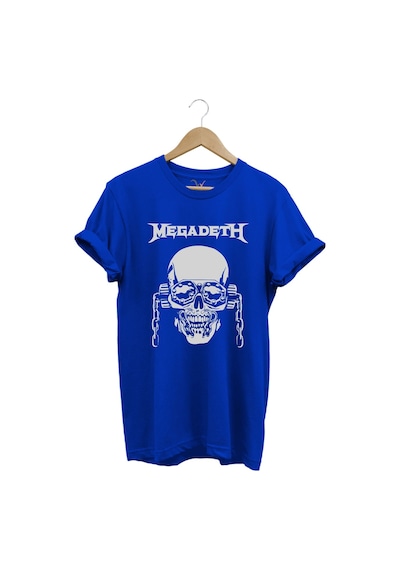 Heavy Metal Unisex Megadeth Skull Baskılı %100 Pamuk Regular Fit Bisiklet Yaka Mavi T-shirt Mavi