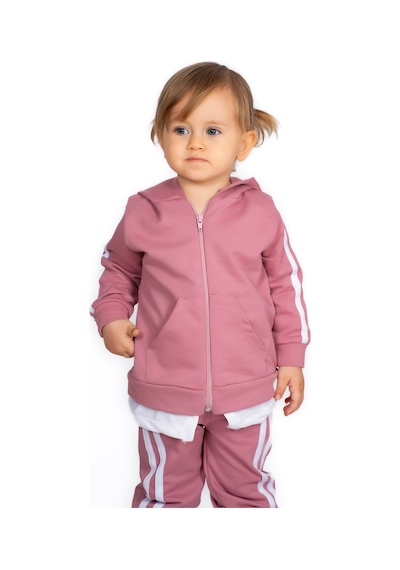 Mai Perla Yandan Çizgili Kanguru Cepli Fermuarlı Sports Wear 2 Li Bebek Takım Pembe