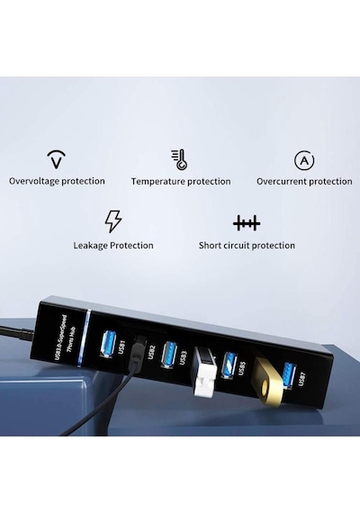 Primex Px-3017 Usb Hub, 7 Port Usb 3.0 Çoklayıcı, Usb Çoklayıcı Siyah, 7 Port Usb Hub