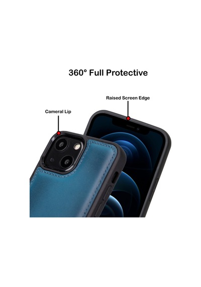 Bouletta Apple İphone 13 Mini Uyumlu Deri Arka Kapak Brn4ef Mavi