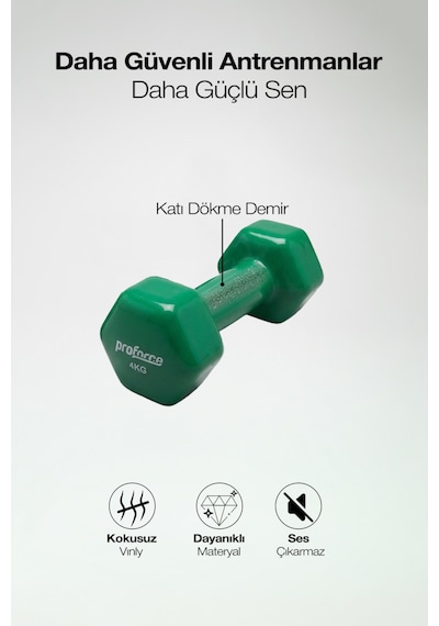 Proforce Vdb Dışı Vinil Kaplı Içi Çelik Döküm Ağırlık Dambıl Yeşil 4 KG